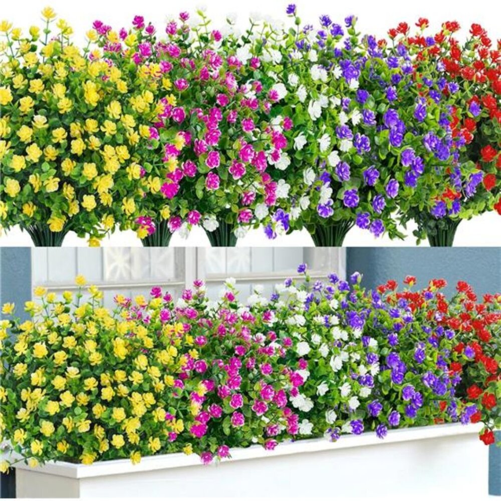 Bassion 20 Bundles Artificial Flowers for Outdoors Decorations, UV Resistant